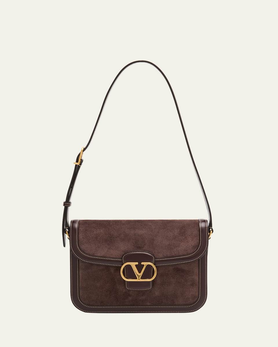 9 to 5 VLOGO Flap Suede Shoulder Bag